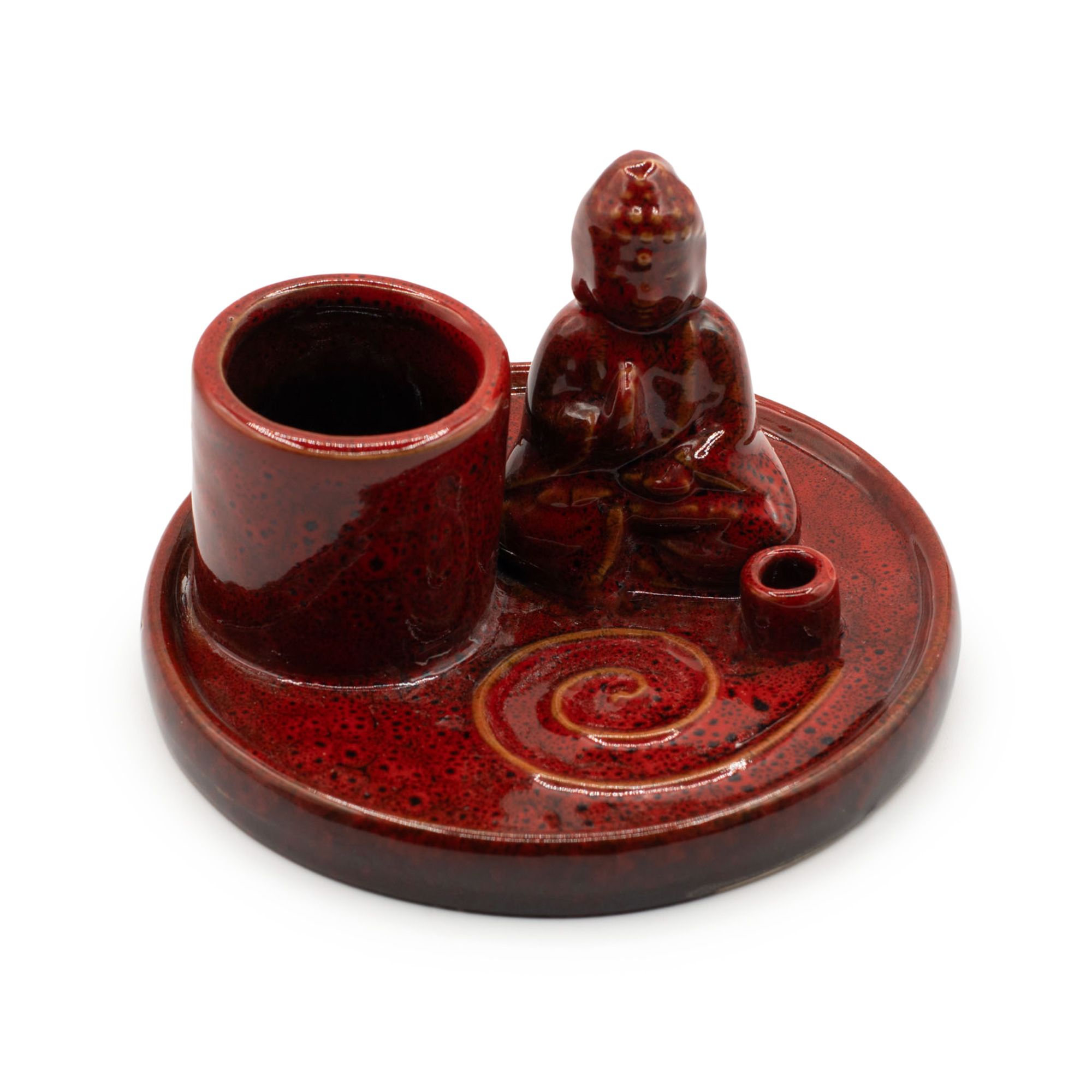 Multi Purpose Buddha Incense Plate - Ceramic Soft Red - Image 6