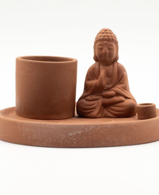 Multi Purpose Buddha Incense Plate - Natural Terracotta Style