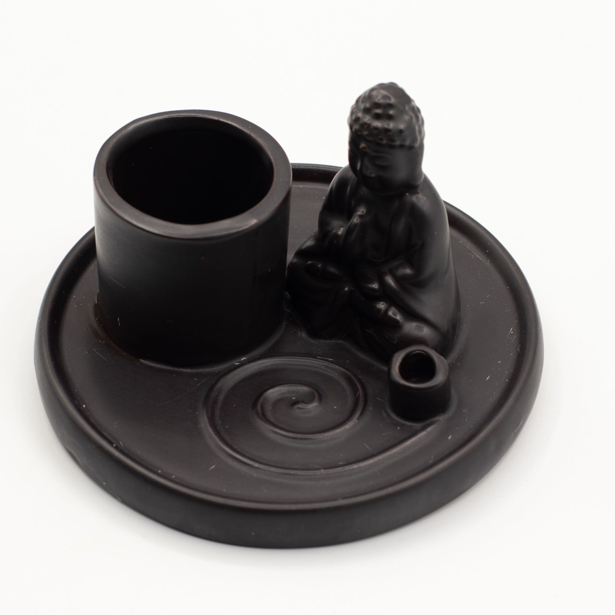 Multi Purpose Buddha Incense Plate - Ceramic Matt Black - Image 3