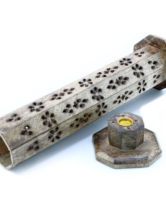 Hexagonal Incense Tower Smoke Box - Mango Wood