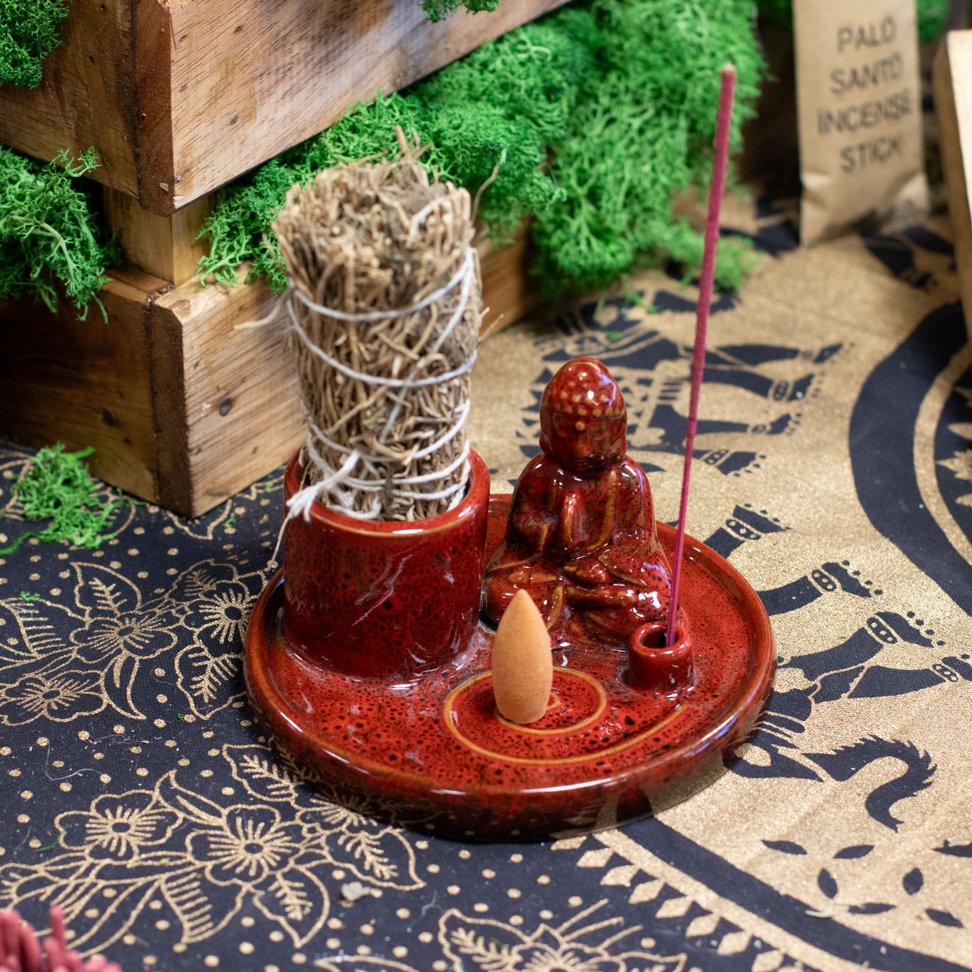 Multi Purpose Buddha Incense Plate - Ceramic Soft Red - Image 3