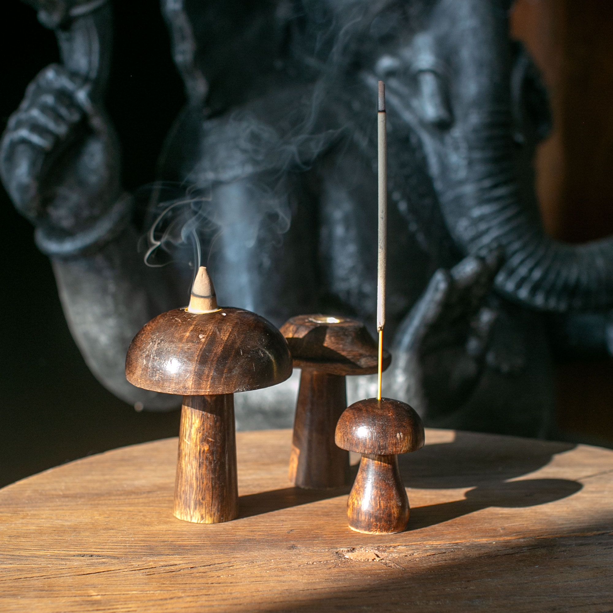 Set of 3 Flat Incense Cone Mushrooms (13cm 12cm 11cm) - Image 2